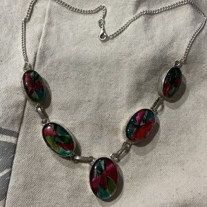 Hand-Painted Multicolor Floral Oval Necklace